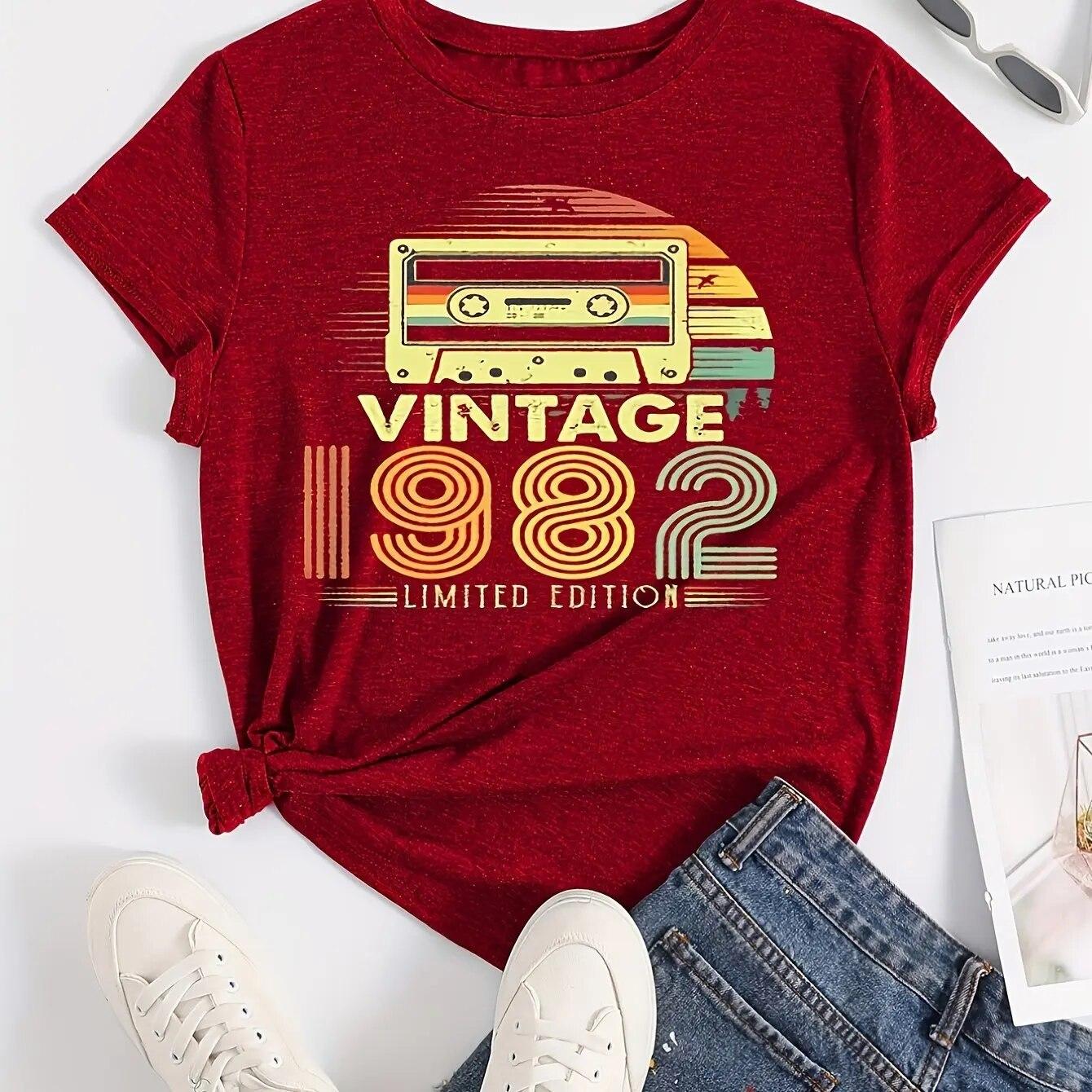 Винтажная футболка унисекс с буквенным принтом 1982 года — фото 7