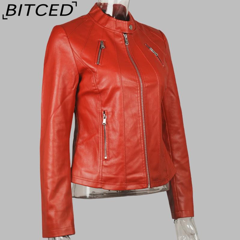 BITCED Autumn Slim-Fit Women's Leather Jacket Slim-Fit Outerwear Leather Clothing for Women