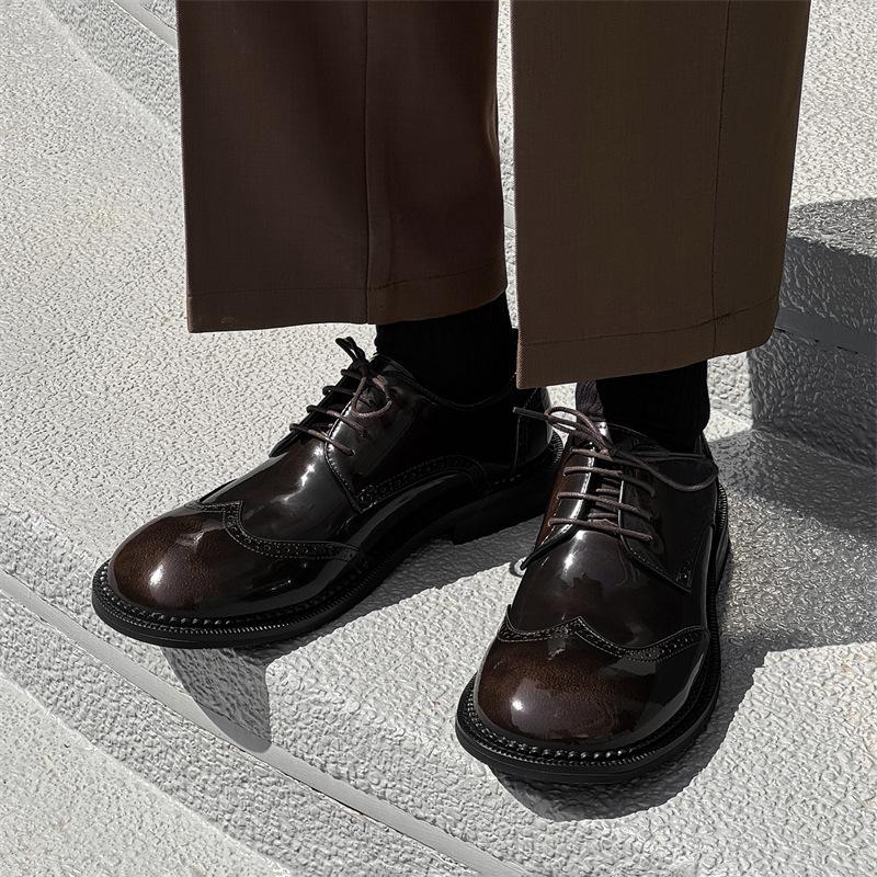 

Мужские туфли Дерби с круглым носком, деловые, универсальные, в британском стиле, мужские костюмные, кожаные, мягкие 53301-J 38 светло-коричневого