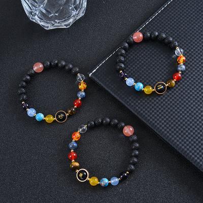Solar System 12 Constellation Bracelet For Men And Women Volcanic Stone Hand Beaded Colored Stone Stretch Hand