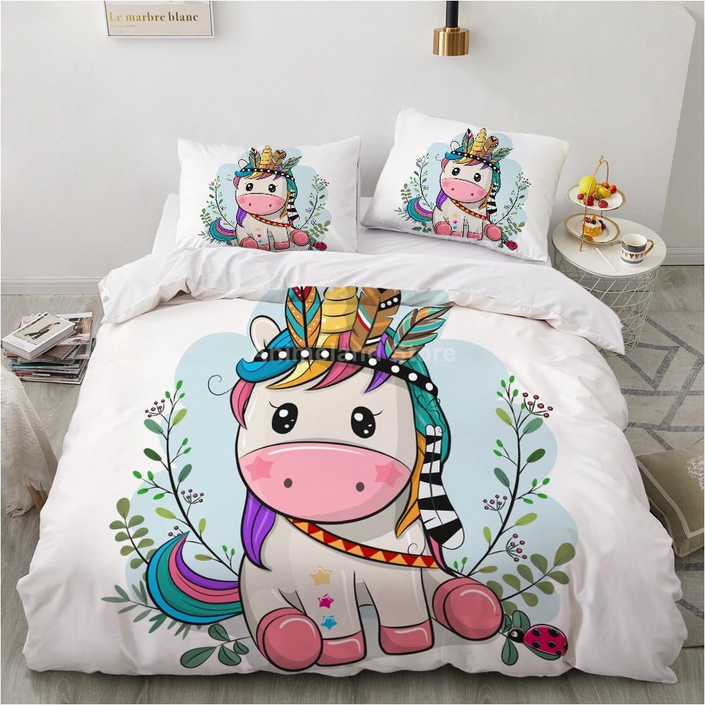 Girl Pink Unicorn 3D Bedding Set Kids Bed Linen Quilt Duvet Cover Sets Home Textile Decor Twin Single Queen King Size Gift Cute