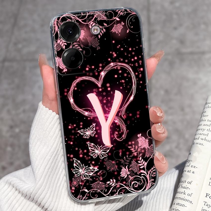 Clear Back Cover For Xiaomi Poco M7 M8 M6 M4 F5 Pro M5 F4 F3 Civi 1S M6 Plus Fashion Soft TPU Silicone Phone Case For Xiaomi Cute Letter Bumper Casing