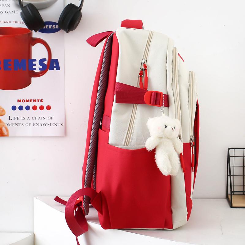 Five-Piece Backpack Set Women's Bear Printed Backpack Student Color Contrast Schoolbag