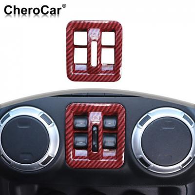 Red Carbon Fiber Window Lift Switch Button Cover Trim For Jeep Wrangler JK 11-17