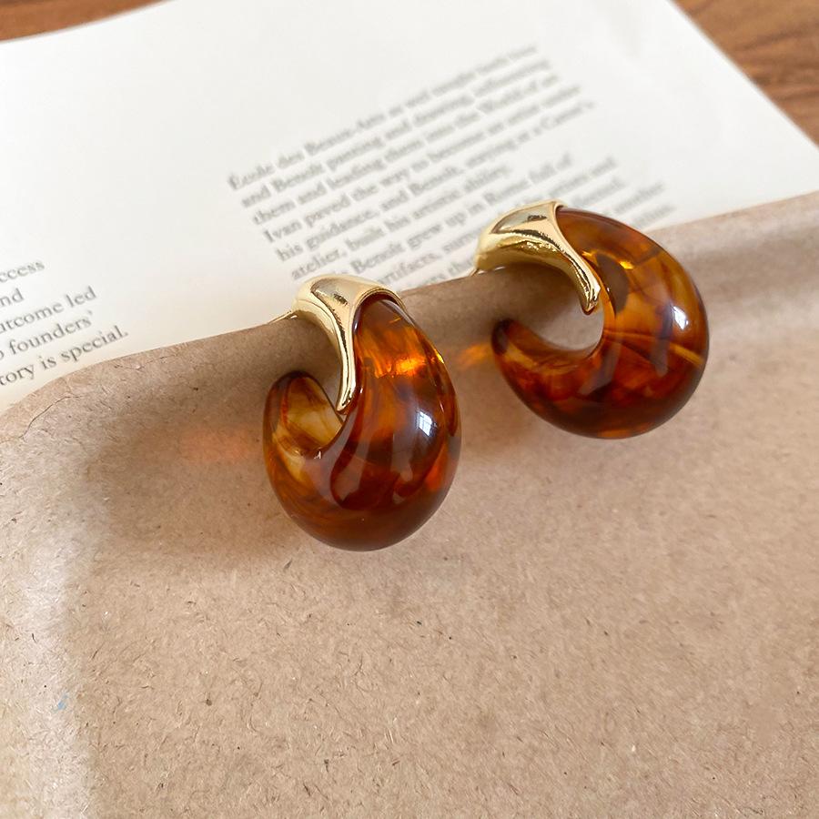 Серебряная игла смола С-образные серьги-гвоздики осень и зима Маillard ретро универсальные серьги легкая роскошь нишевые серьги с темпераментом