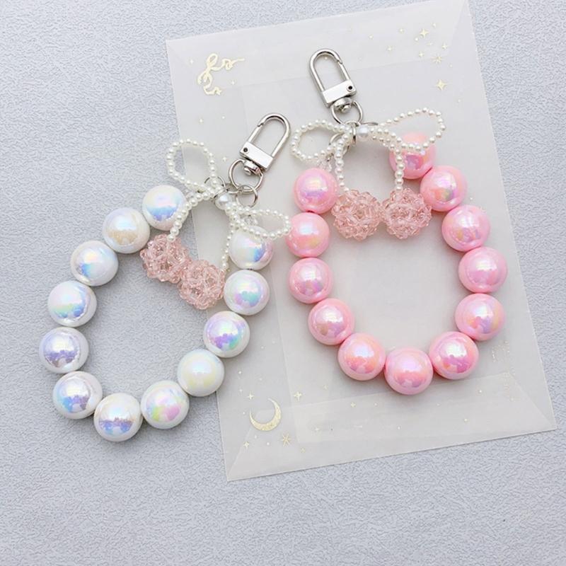 Elegant Bowknot Pendant Keyring 3D Cherries Keychain Portable Beaded Key Chain Jewelry Bag Accessory for Women and Girls