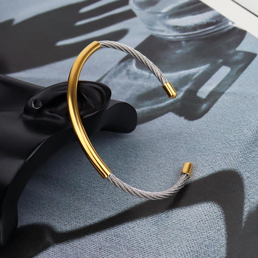 Twist Splicing Gold Glossy C-Shaped Bracelet Titanium Steel Open Bracelet