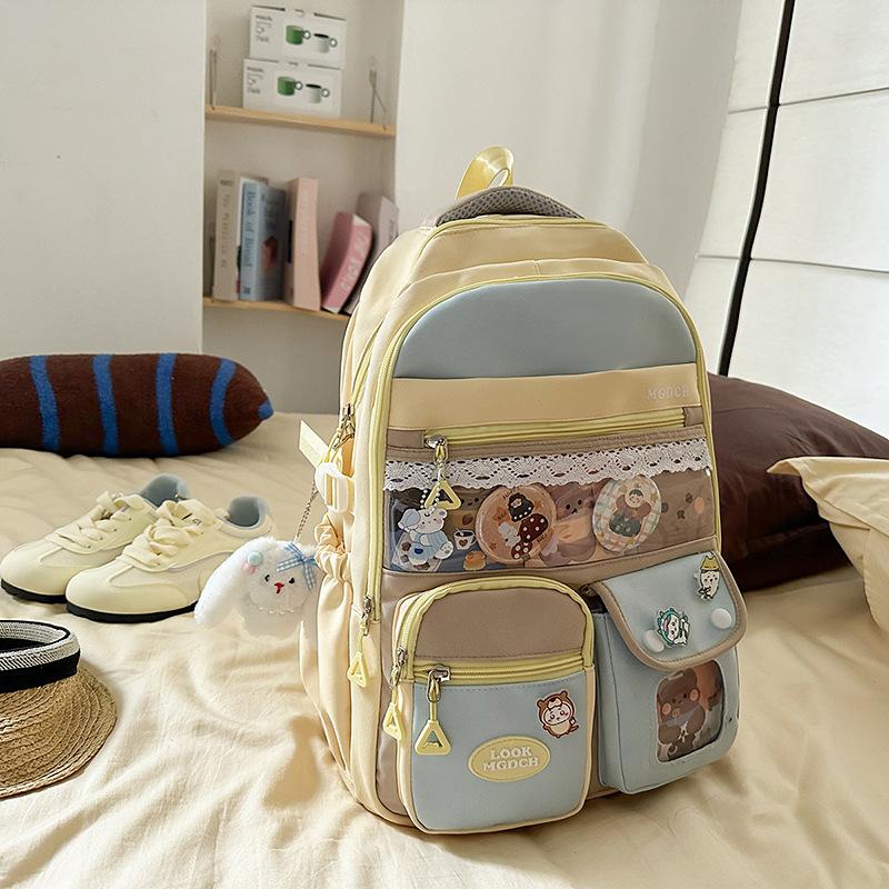 College Style Color Matching Schoolbag Female College Student Korean Version Cute Travelbackpack Lightweight Junior High School Student Class Backpack
