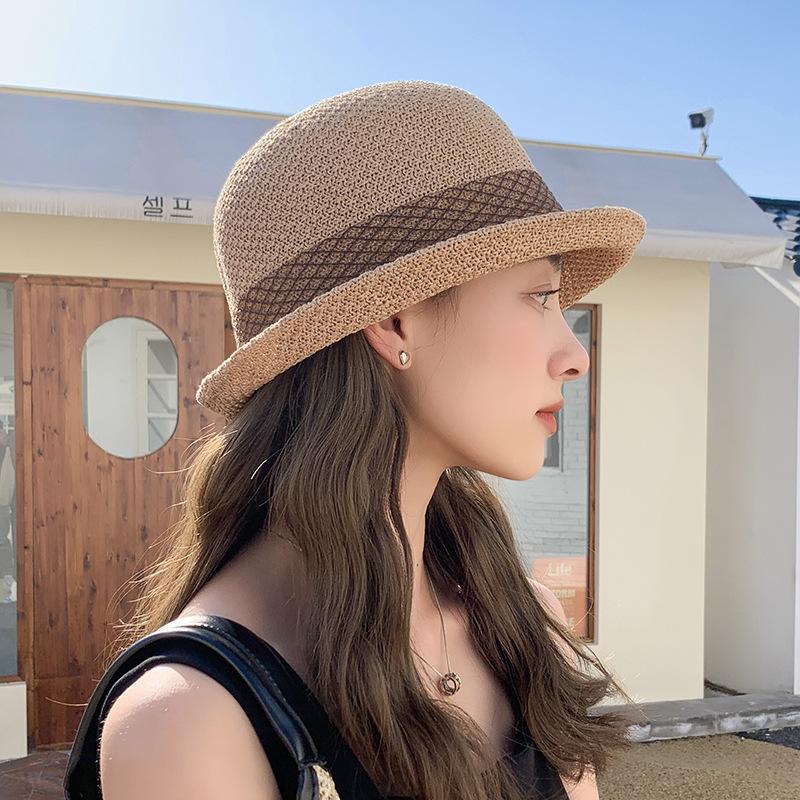 Summer Women's Bucket Hat with Bowknot, Breathable Straw Sun Hat for Travel and Outdoor, Elegant Handmade Fisherman Cap