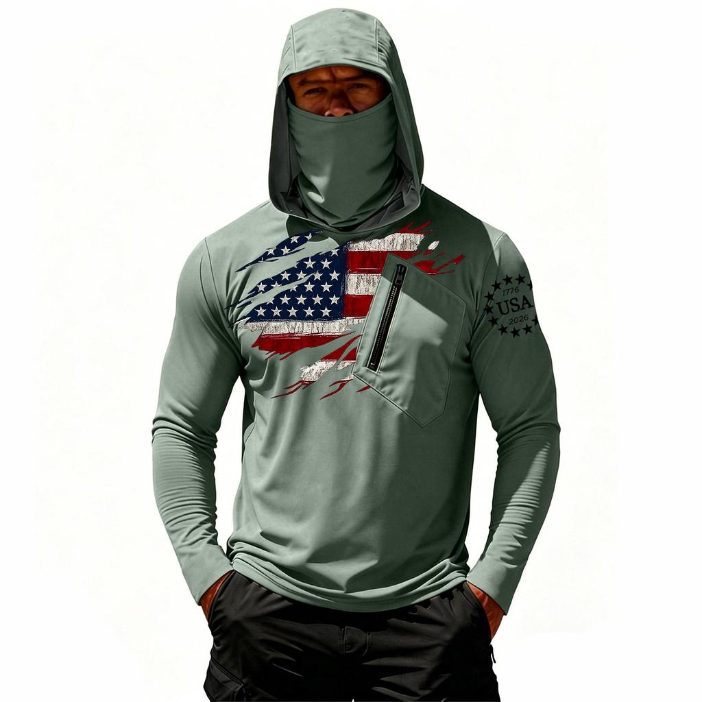 Camiseta Casual con Capucha de Manga Larga para Hombre con Protección Solar