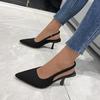Sandalias de tacón medio de punta abierta sin espalda color verde primavera talla grande para mujer