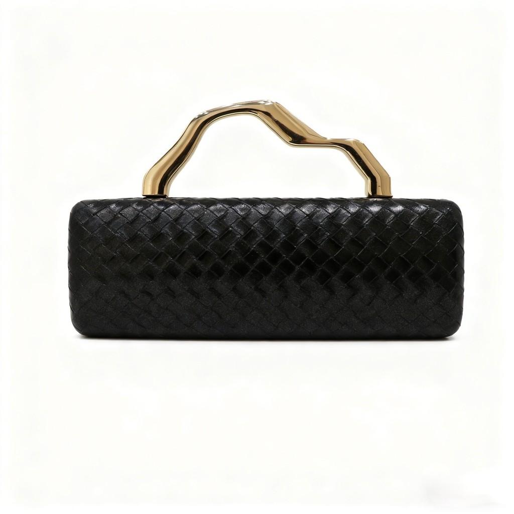Pu Gold Woven Evening Bag With Magnetic Closure For Formal Events And Night Out