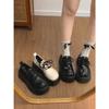 Wang Fan, zwarte Britse platform kleine leren schoenen, herfst met rokken, houden van enkellaarsjes