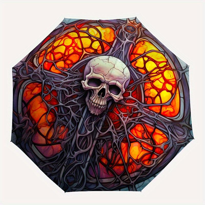 Buntglas Totenkopf Kunst Wanddeko Regenschirm Tag Geschenk Y258