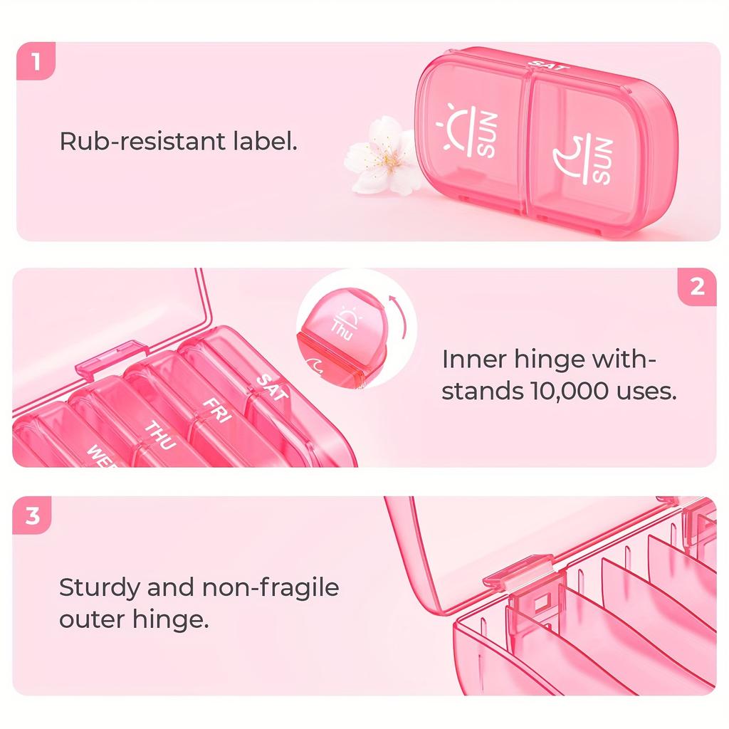 Weekly Pill Organizer 2 Times a Day, AM PM Pill Box 7 Day with One-Side Large Opening Design for Easy Filling