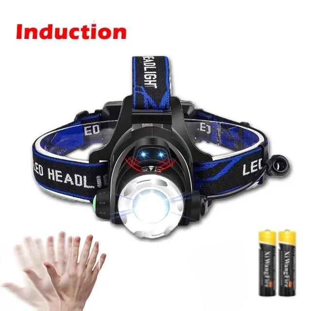 T6 Led Headlamp Sensor Head Flashlight 3 Modes Zoom Torch Waterproof Super Bright Camping Lantern Powered By 2x18650 Batteries