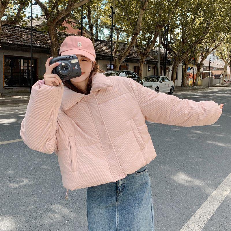 Corduroy Down Cotton Coat Women's Short Style Small Fragrance Autumn and Winter Small High Waist Cotton Coat Cotton Jacket