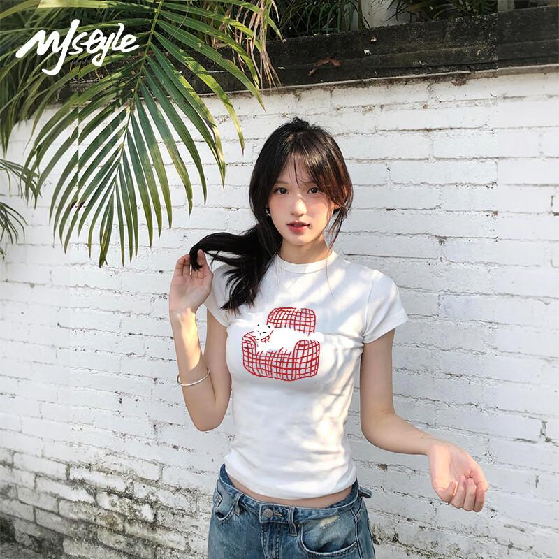 MJ STYLE Women s Round Neck Short-Sleeve T-Shirt L