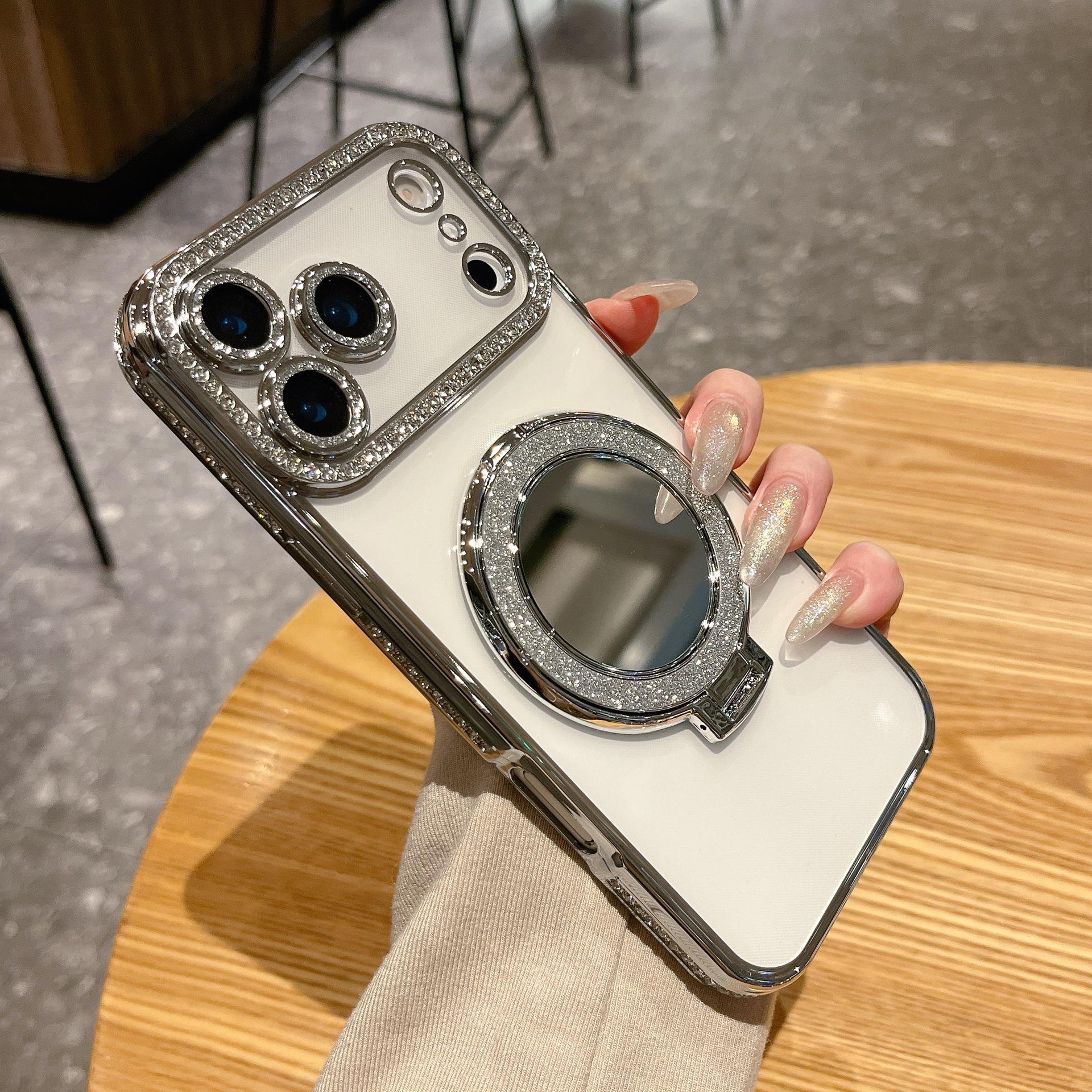 

Lux Crystal Lens Case with Mirror Stand, Compatible with iPhone 13-17 Series 15 Plus