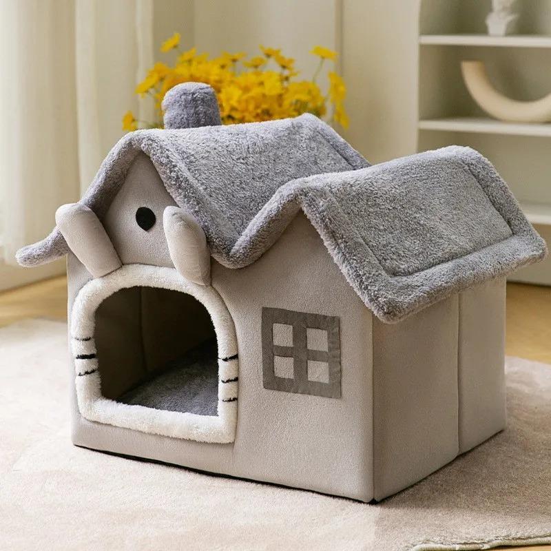 Foldable Cat and Dog House Material Soft Solid Color Comfortable Loose Small Cat Bed Detachable Washable Comfortable Pet Toys