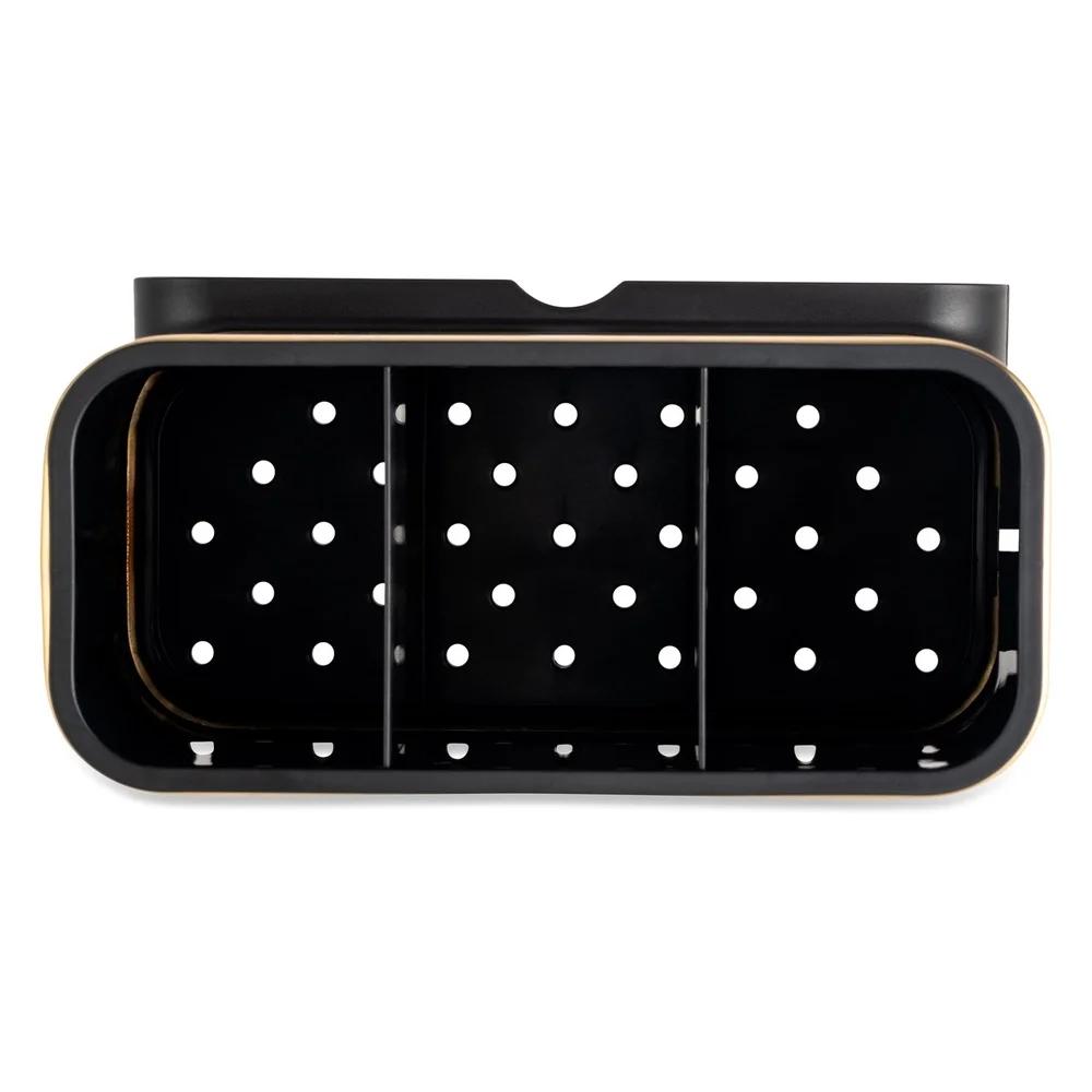 3 Compartment Kitchen Sink Caddy Gold Removable Tray Organizer Sponges Brushes Cleaning Tools Stylish Compact Durable Non-Slip