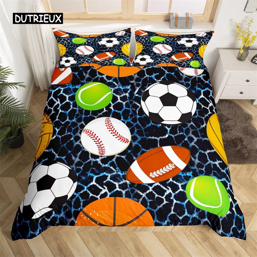 Baseball Duvet Cover Polyester Sports Theme Bedding Set King Baseball Gaming Geometry Stripe Quilt Cover For Ball Lover Boy Girl
