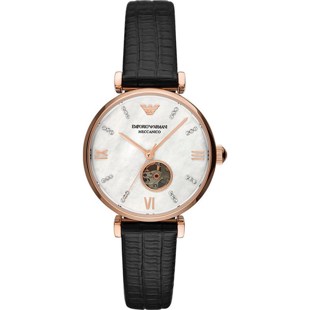 

Emporio Armani Gianni T-Bar Silver Black Leather Ladies Mechanical Automatic Watch AR60047 серебряный