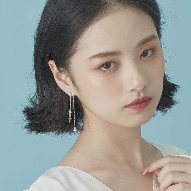 Ear Piercing Ear Clip Cross Tassel Crystal Ear Bone Clip Fake Earring Earring Earring Ear Bone Nail Women