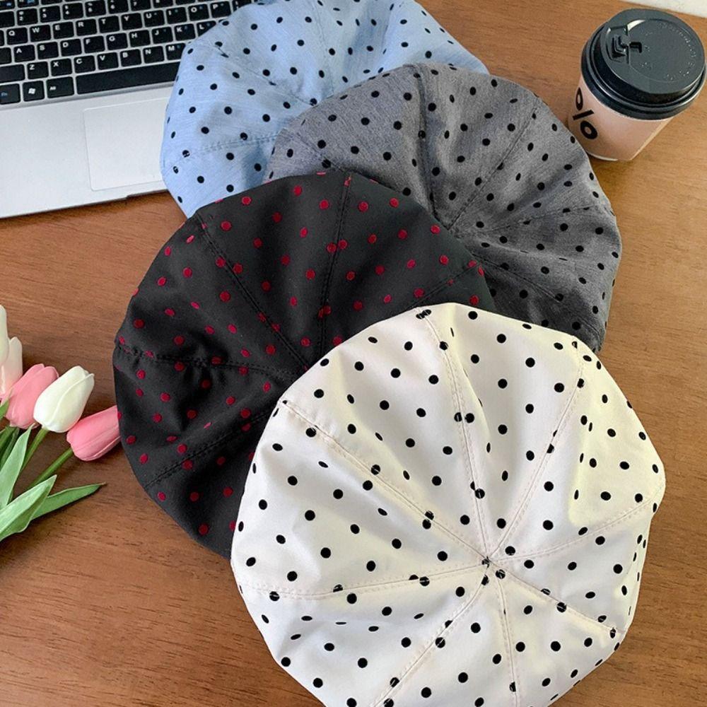 Versatile Polka Dot Berets Y2k Beanie Cap Japanese Painter Berets  Female