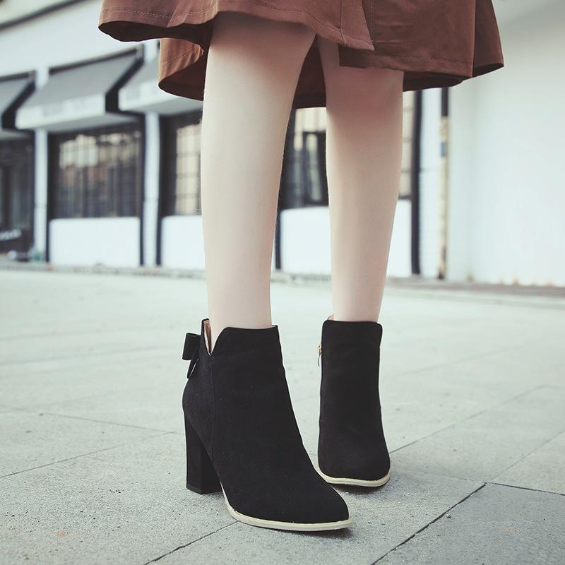 Thick Girl Woman High Heel Ankle Boots Lace Up Peep Toe Leather Shoes Winter