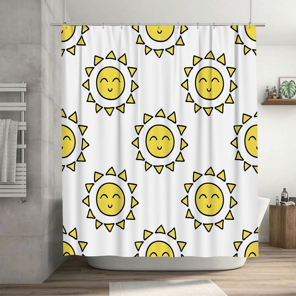 Sunshine Pattern Shower Curtain Waterproof Decor Bathroom Decorative Bath Mat Tote Bag for Kids Room Decoration Yellow White Pri