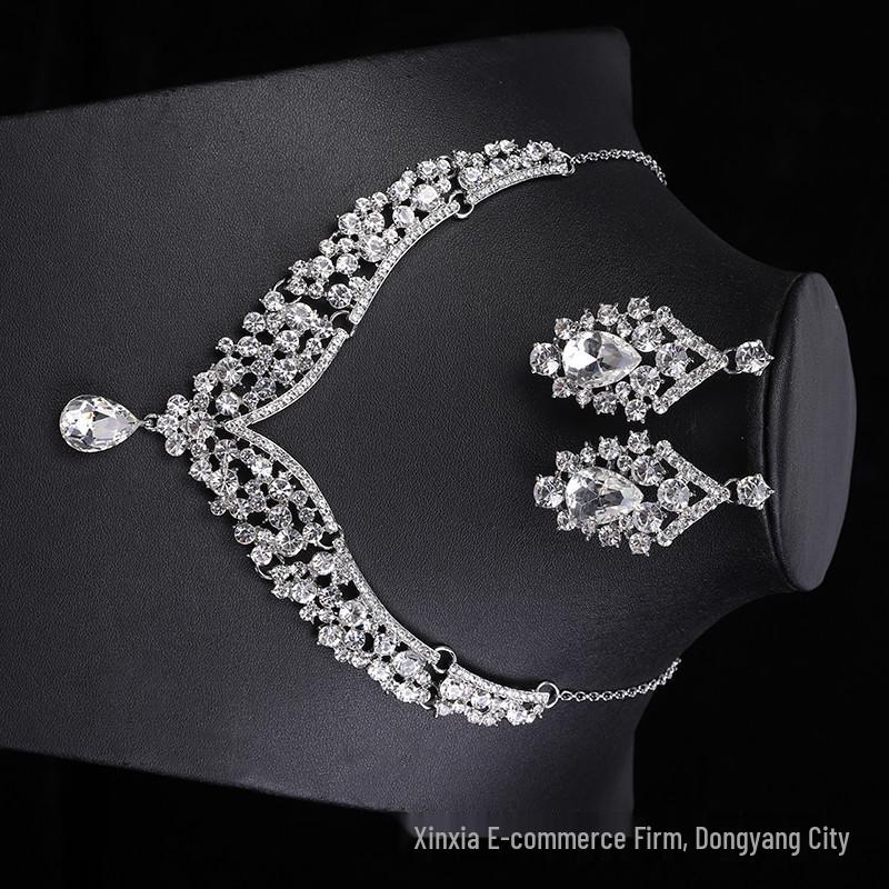 European & American Crown Necklace & Earrings Alloy Jewelry Set for Brides