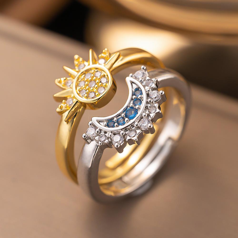 Exquisite super flash zircon ring for girls, light luxury, high-end sense opening adjustable ring, simple real gold electroplating
