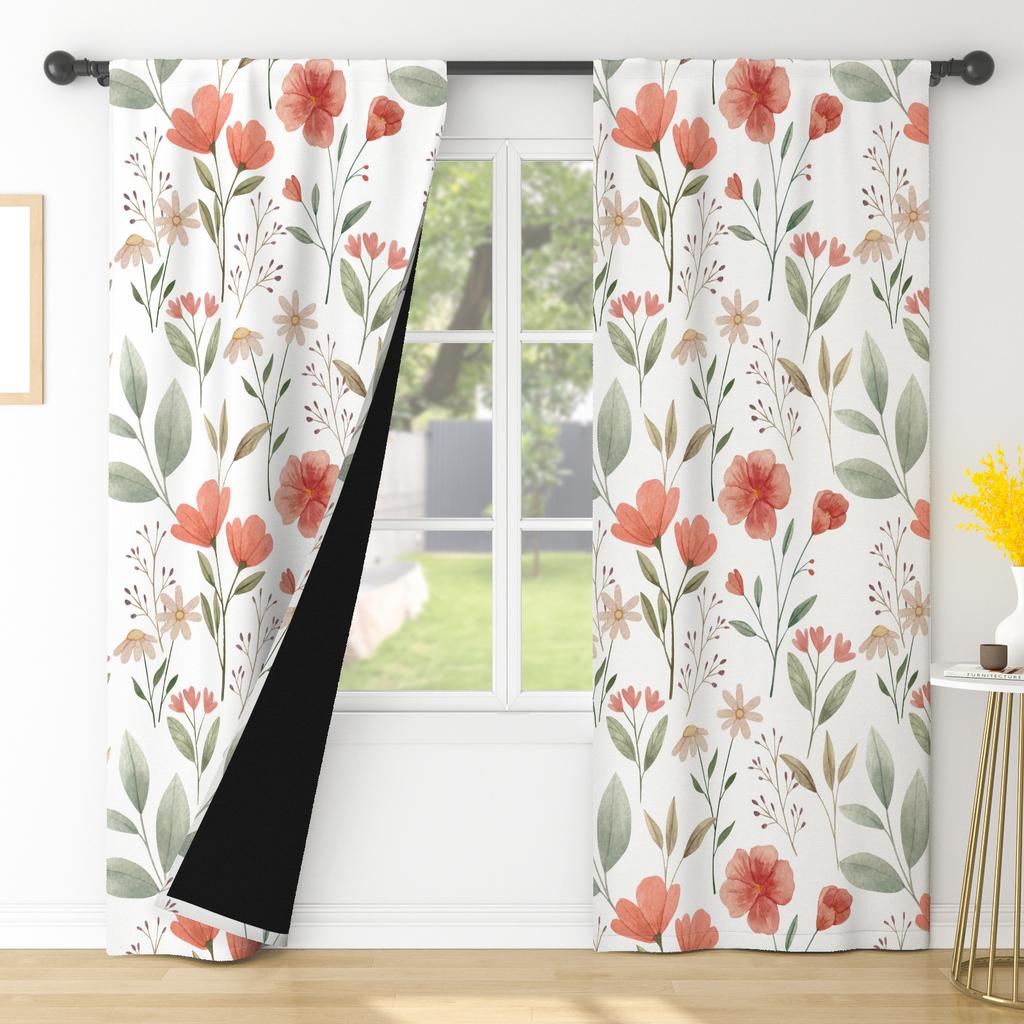Minimalist Botanical Floral Pattern Home Curtains Bedroom Living Room Hotel Window Decor Drapes Curtain With Grommet Light Blocking Polyester Perfect