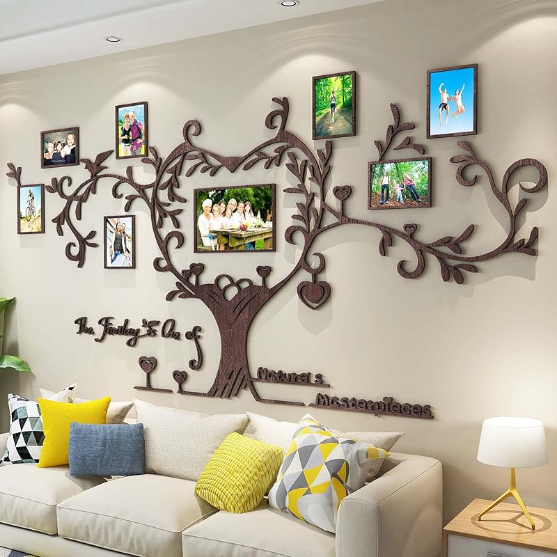 DecorSmart Love Family Tree Picture Frame Collage Removable 3D DIY Acrylic Wall Decor Stickers with Inspirational Quote for Living Room, Black