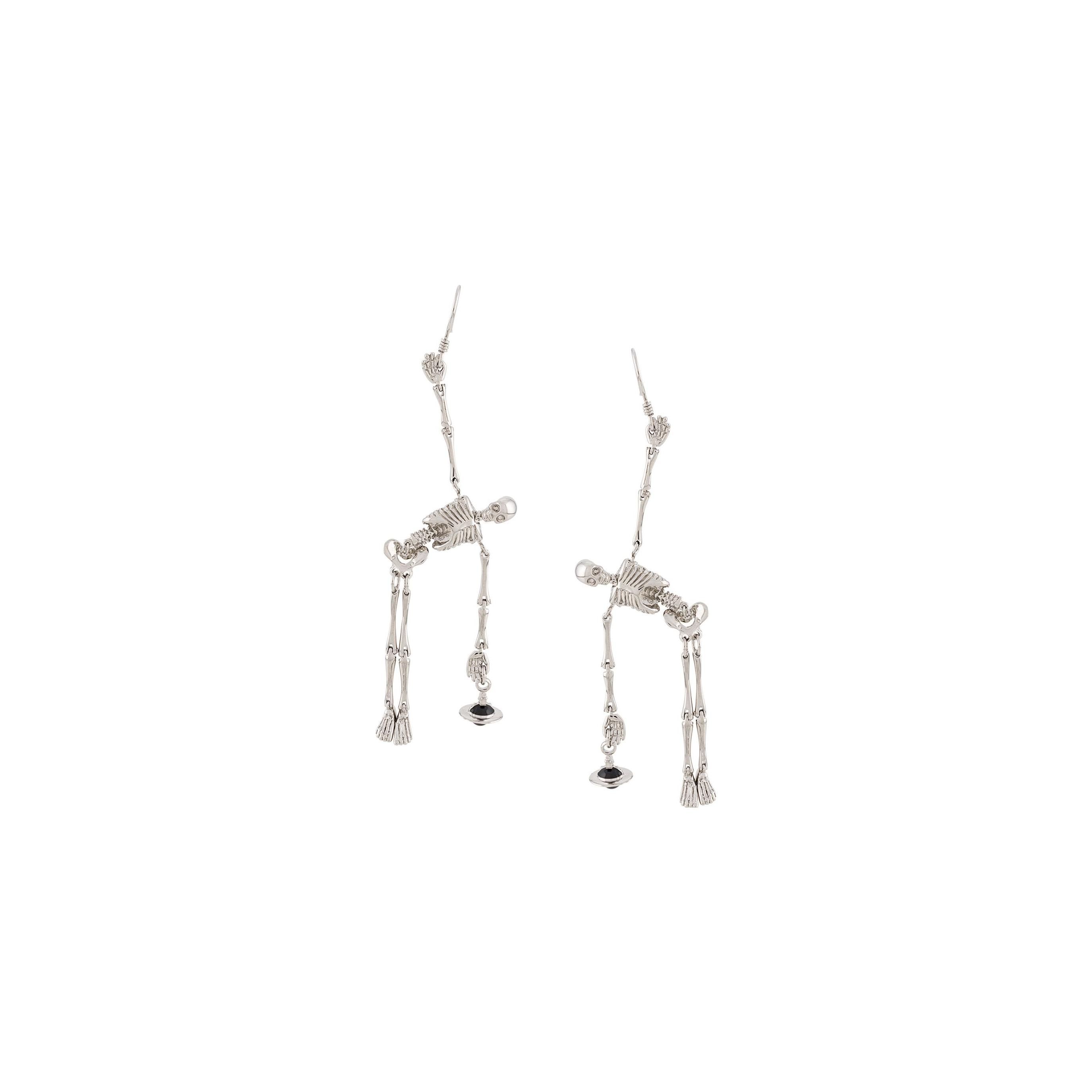 Vivienne Westwood Skeleton Saturn Pendant Earrings Unisex Earrings Brass Silver 62030013W113 Box
