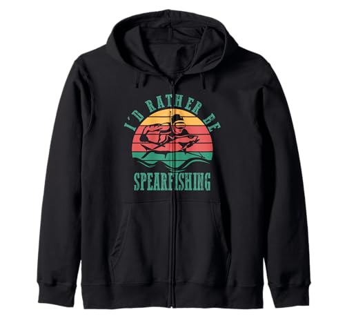 I d Rather Be Spearfishing Funny Retro Diver Zip Hoodie with Speargun