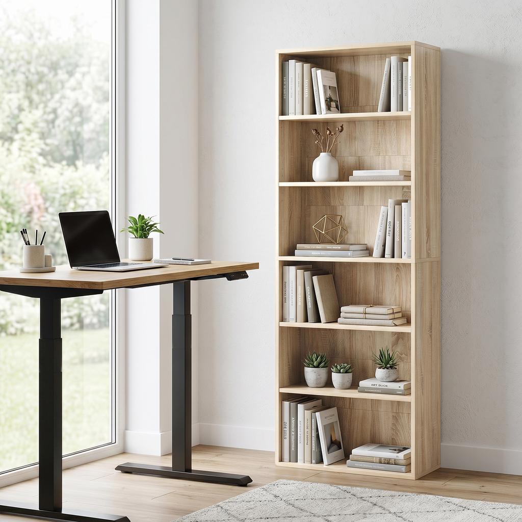 6 Tier Bookshelf Freestanding 60 x 24 x 158.5 cm Oak Wood Effect