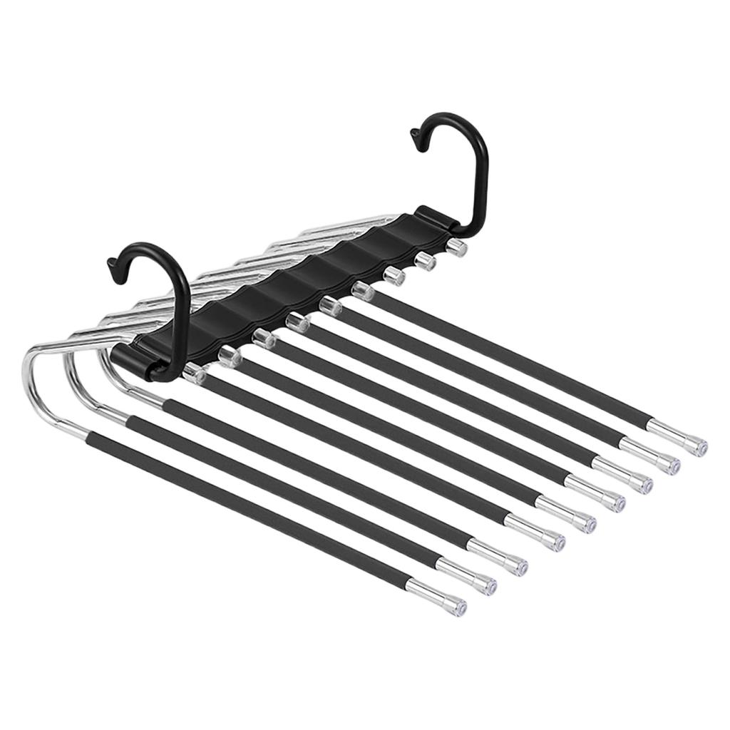 Multi-Tier Pants Hanger with 9 Non-Slip Bars Space Saving Closet Organizer Metal Clothes Rack for Home Use