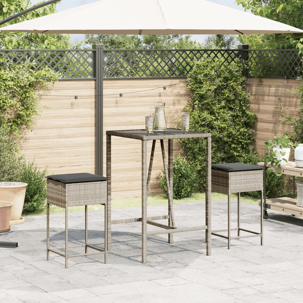 Garden Bar Stool with Cushions 2 pcs Light Grey Poly Rattan