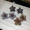 Elegant Diamond-Studded Flower Earrings: Silver Needle Retro Style for High-End Fashion