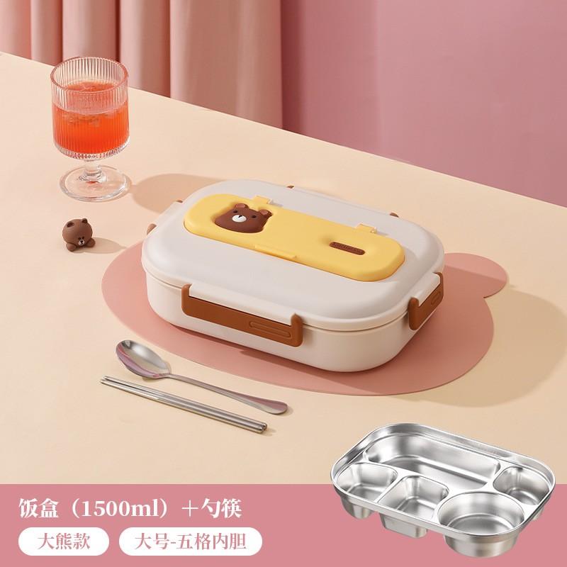 Stal Nierdzewna 304 Pudełko Bento Dzieci Dorośli Szczelne Komory Pojemnik na Lunch Ze Sztućcami Bezpieczny w Kuchence Mikrofalowej Jedzenie
