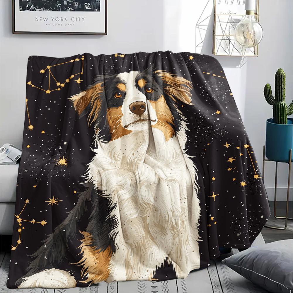 Black Australian Shepherd,pattern Flannel Blanket, High quality Comfortable for All Seasons, Home Decor, Warmth and Comfort, Perfect for Gifts.