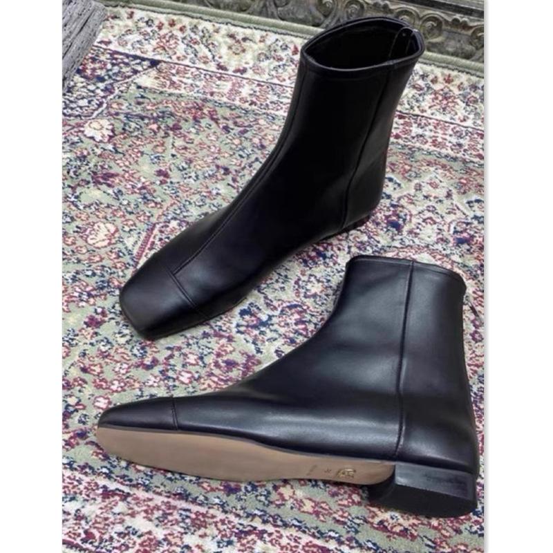 Leather Square Head Low Heel Martin Boots New Versatile Bare Boots Rear Zipper Short Boots Women