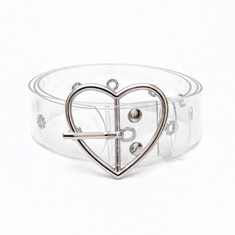 SZwatch Transparante Tailleband Hartvormige Gesp Vierkante Gesp Veelzijdige Jeans Decoratieve Broek Dames Tailleband Heart zilver
