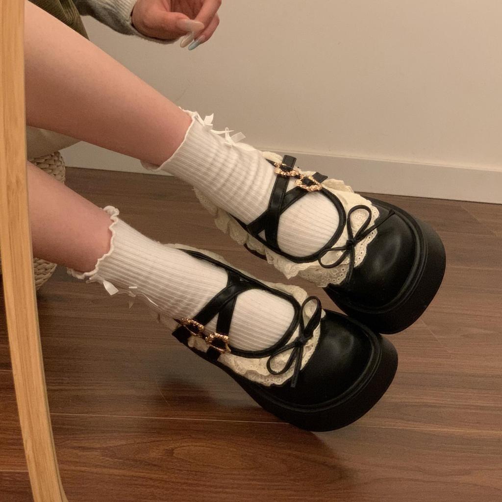 Plateau Mary Jane Schuhe für Damen 45cm Absatz Runde Zehenpartie Lolita Gothic Japanischer Koreanischer Stil PU-Leder Schwarz Braun