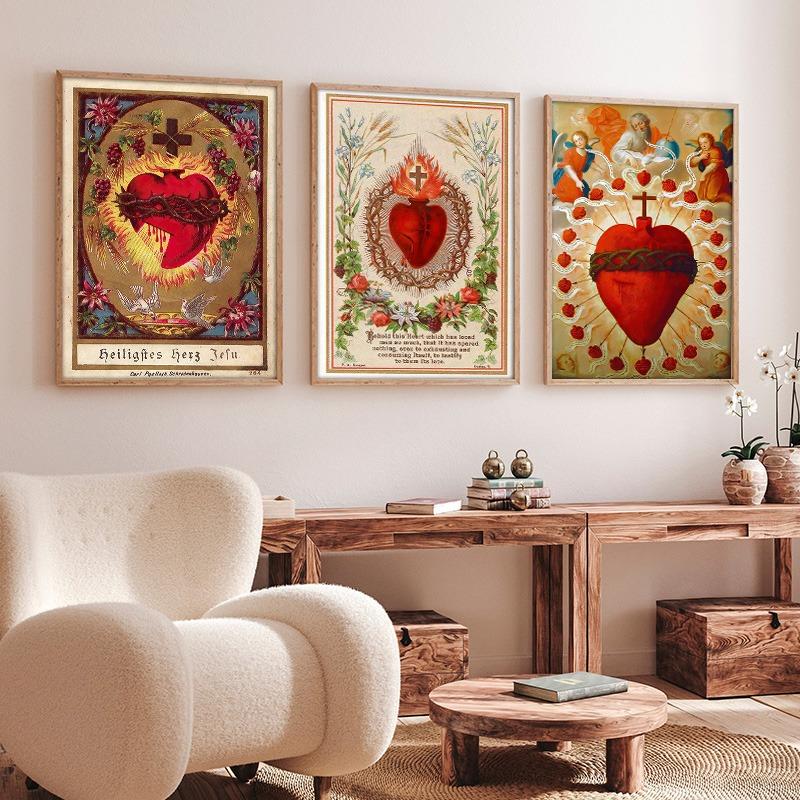 Sacred Heart of Jesus Canvas Painting Mary Sacred Heart Art Poster Print Wall Art Picture for Living Room Home Decor Frameless