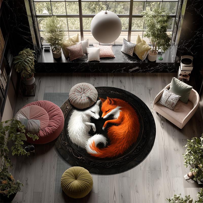 Fox  Round Area Rug,Carpet Rug for Living Room Bedroom Sofa Playroom Decor,Non-slip Floor Mat