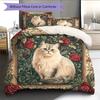 Cats and Dogs with Rose Border Pattern Bedding Quilt Set Home Decoration Gift (1 * Duvet Cover + 2 * Pillowcase, Without Core)