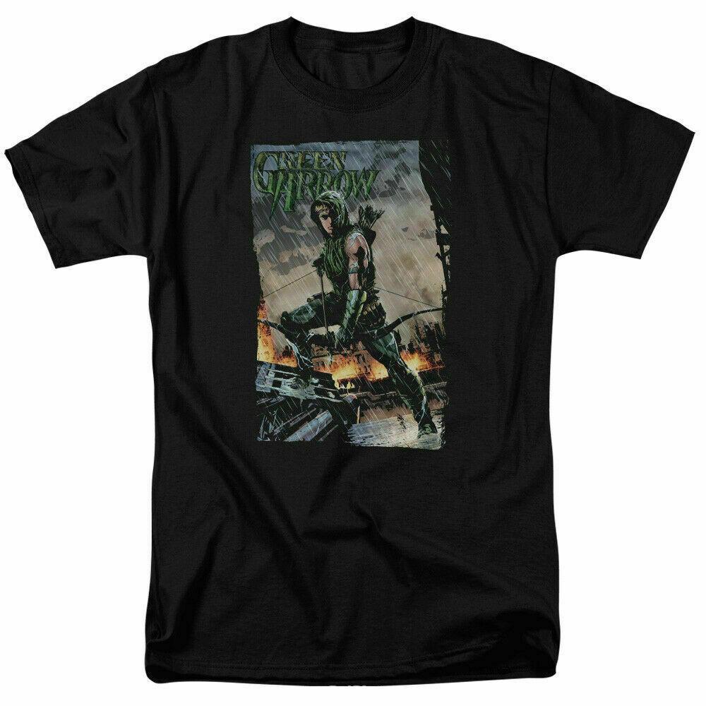 Green Arrow Fire and Rain T Shirt Licensed Comic Book Tee Black S